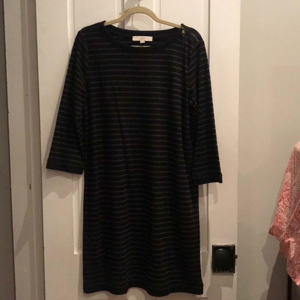 Loft black dress with horizontal gray stripe SzL